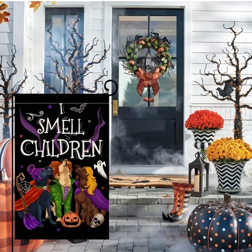 I SMELL CHILDREN HOCUS POCUS GARDEN FLAG, NWT - Picture 2 of 4